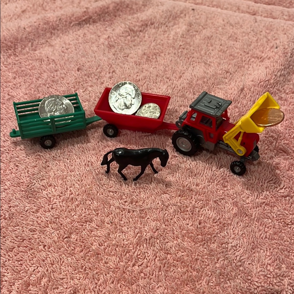 Colorful Farm Tractor and Trailer Toy Set